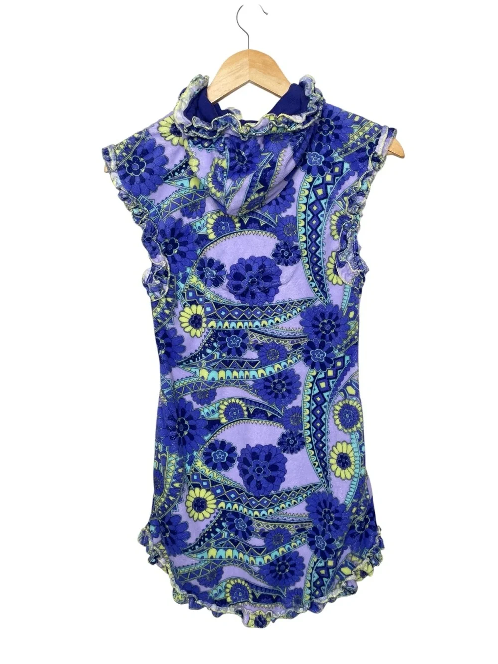 Betsey Johnson Paisley Terry Cloth Hooded Swim Cover Up Dress